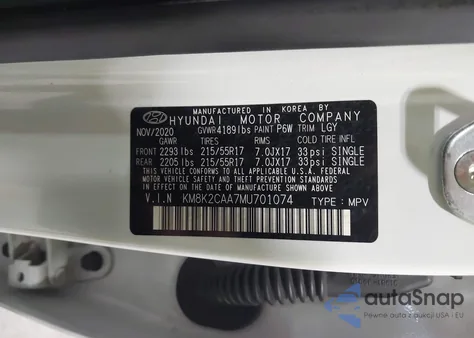 2021 Hyundai Kona Sel from USA, damaged, VIN KM8K2CAA7MU701074